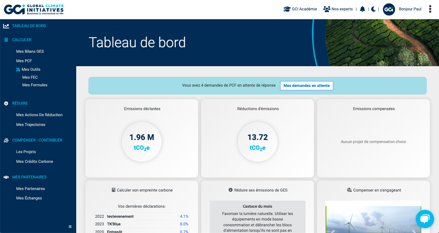 GCI plateforme calcul bilan ges